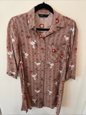 LOB Mauve Floral Button-Front Mini Shirt Dress